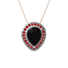 Esinti Kolye - Siyah zirkon ve garnet 925 ayar gümüş kolye (40 cm rose altın rolo zincir) #1dmrxfv