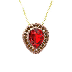 Esinti Kolye - Garnet ve dumanlı kuvars 18 ayar rose altın kolye (40 cm altın rolo zincir) #1duo5gb
