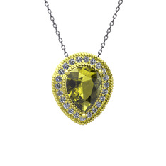 Esinti Kolye - Peridot ve pırlanta 14 ayar altın kolye (0.264 karat, 40 cm gümüş rolo zincir) #1dwib13
