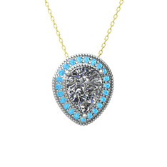 Esinti Kolye - Swarovski ve akuamarin 925 ayar gümüş kolye (40 cm altın rolo zincir) #1dzo7