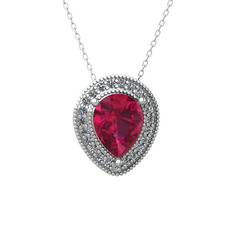 Esinti Kolye - Rodolit garnet ve pırlanta 14 ayar beyaz altın kolye (0.264 karat, 40 cm beyaz altın rolo zincir) #1eb3a5z
