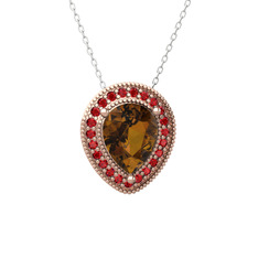 Esinti Kolye - Dumanlı kuvars ve garnet 18 ayar rose altın kolye (40 cm beyaz altın rolo zincir) #1ef6jyk