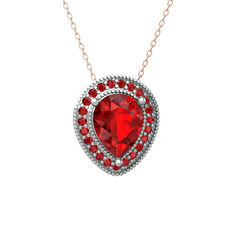 Esinti Kolye - Garnet 8 ayar beyaz altın kolye (40 cm rose altın rolo zincir) #1egzok0