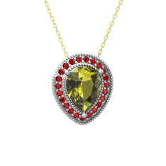 Esinti Kolye - Peridot ve garnet 14 ayar beyaz altın kolye (40 cm altın rolo zincir) #1em8vz2