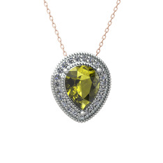 Esinti Kolye - Peridot ve pırlanta 18 ayar beyaz altın kolye (0.264 karat, 40 cm rose altın rolo zincir) #1eyuyb5