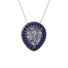 Esinti Kolye - Swarovski ve lab safir 925 ayar siyah rodyum kaplama gümüş kolye (40 cm rose altın rolo zincir) #1ezrkqq