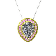 Swarovski ve pembe kuvars 8 ayar altın kolye (40 cm beyaz altın rolo zincir)