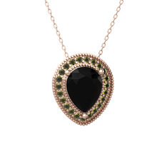 Siyah zirkon ve peridot 8 ayar rose altın kolye (40 cm rose altın rolo zincir)