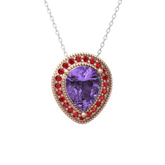 Ametist ve garnet 14 ayar rose altın kolye (40 cm beyaz altın rolo zincir)