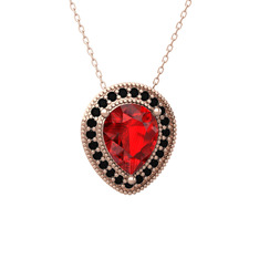 Garnet ve siyah zirkon 14 ayar rose altın kolye (40 cm rose altın rolo zincir)