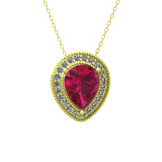 Rodolit garnet ve beyaz zirkon 8 ayar altın kolye (40 cm altın rolo zincir)