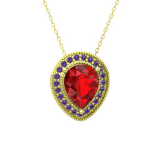 Esinti Kolye - Garnet ve ametist 18 ayar altın kolye (40 cm altın rolo zincir) #1gjiyeu