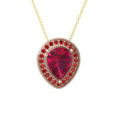 Esinti Kolye - Rodolit garnet ve garnet 18 ayar rose altın kolye (40 cm altın rolo zincir) #1gzkvcd