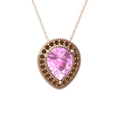 Pembe kuvars ve dumanlı kuvars 14 ayar rose altın kolye (40 cm rose altın rolo zincir)