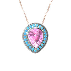 Esinti Kolye - Pembe kuvars ve akuamarin 14 ayar beyaz altın kolye (40 cm rose altın rolo zincir) #1hbqel8
