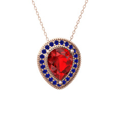 Esinti Kolye - Garnet ve lab safir 18 ayar rose altın kolye (40 cm gümüş rolo zincir) #1hf0em3