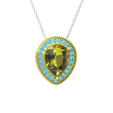 Esinti Kolye - Peridot ve akuamarin 18 ayar altın kolye (40 cm beyaz altın rolo zincir) #1htypik