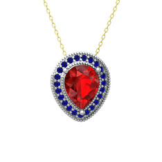 Esinti Kolye - Garnet ve lab safir 8 ayar beyaz altın kolye (40 cm altın rolo zincir) #1if82xc