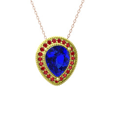 Lab safir ve garnet 14 ayar altın kolye (40 cm rose altın rolo zincir)