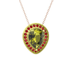 Esinti Kolye - Peridot ve garnet 14 ayar altın kolye (40 cm rose altın rolo zincir) #1irswcg