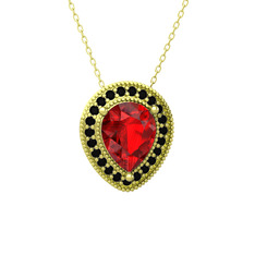 Esinti Kolye - Garnet ve siyah zirkon 14 ayar altın kolye (40 cm altın rolo zincir) #1j1d400