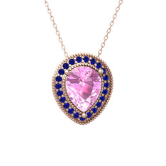 Esinti Kolye - Pembe kuvars ve lab safir 18 ayar rose altın kolye (40 cm rose altın rolo zincir) #1j1ytgd
