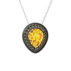 Esinti Kolye - Sitrin ve peridot 925 ayar siyah rodyum kaplama gümüş kolye (40 cm beyaz altın rolo zincir) #1js00iy