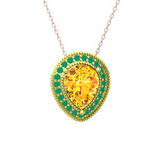 Esinti Kolye - Sitrin ve kök zümrüt 925 ayar altın kaplama gümüş kolye (40 cm gümüş rolo zincir) #1jsbwnk