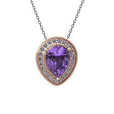Ametist ve swarovski 14 ayar rose altın kolye (40 cm gümüş rolo zincir)