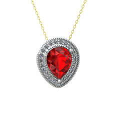 Esinti Kolye - Garnet ve pırlanta 14 ayar beyaz altın kolye (0.264 karat, 40 cm altın rolo zincir) #1kusb8v