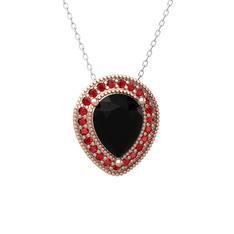 Esinti Kolye - Siyah zirkon ve garnet 8 ayar rose altın kolye (40 cm beyaz altın rolo zincir) #1kxv4lb
