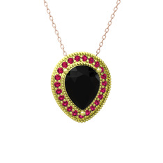 Siyah zirkon ve rodolit garnet 18 ayar altın kolye (40 cm rose altın rolo zincir)