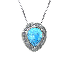 Esinti Kolye - Akuamarin ve swarovski 8 ayar beyaz altın kolye (40 cm gümüş rolo zincir) #1llruv5