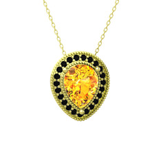 Esinti Kolye - Sitrin ve siyah zirkon 925 ayar altın kaplama gümüş kolye (40 cm altın rolo zincir) #1lx87a3