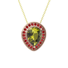 Peridot ve garnet 18 ayar rose altın kolye (40 cm gümüş rolo zincir)
