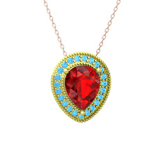 Garnet ve akuamarin 14 ayar altın kolye (40 cm rose altın rolo zincir)