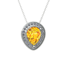 Sitrin ve swarovski 18 ayar beyaz altın kolye (40 cm beyaz altın rolo zincir)