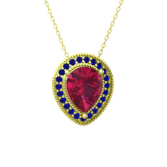 Rodolit garnet ve lab safir 14 ayar altın kolye (40 cm altın rolo zincir)