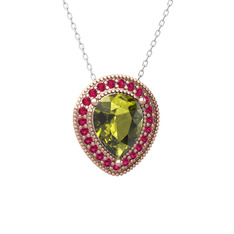 Esinti Kolye - Peridot ve rodolit garnet 14 ayar rose altın kolye (40 cm beyaz altın rolo zincir) #1ne3tcv