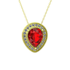 Garnet ve pırlanta 18 ayar altın kolye (0.264 karat, 40 cm gümüş rolo zincir)