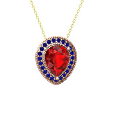 Garnet ve lab safir 18 ayar rose altın kolye (40 cm gümüş rolo zincir)
