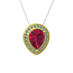 Esinti Kolye - Rodolit garnet ve pırlanta 925 ayar altın kaplama gümüş kolye (0.264 karat, 40 cm beyaz altın rolo zincir) #1o0j34l
