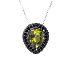 Esinti Kolye - Peridot ve siyah zirkon 925 ayar siyah rodyum kaplama gümüş kolye (40 cm gümüş rolo zincir) #1oob8ok