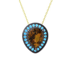 Esinti Kolye - Dumanlı kuvars ve akuamarin 925 ayar siyah rodyum kaplama gümüş kolye (40 cm altın rolo zincir) #1os5fyi