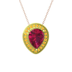 Esinti Kolye - Rodolit garnet ve sitrin 925 ayar altın kaplama gümüş kolye (40 cm rose altın rolo zincir) #1pa51o8