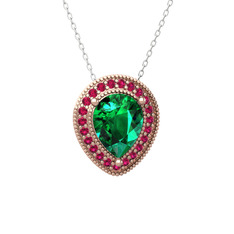 Esinti Kolye - Yeşil kuvars ve rodolit garnet 14 ayar rose altın kolye (40 cm beyaz altın rolo zincir) #1q3zj2b