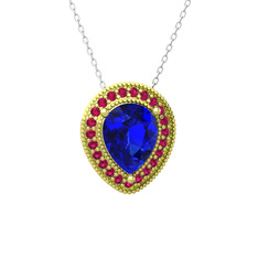 Esinti Kolye - Lab safir ve rodolit garnet 925 ayar altın kaplama gümüş kolye (40 cm beyaz altın rolo zincir) #1q481os