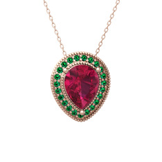 Esinti Kolye - Rodolit garnet ve yeşil kuvars 14 ayar rose altın kolye (40 cm rose altın rolo zincir) #1q595yy