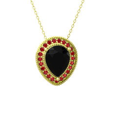 Siyah zirkon ve garnet 8 ayar altın kolye (40 cm altın rolo zincir)