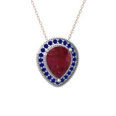 Esinti Kolye - Kök yakut ve lab safir 925 ayar gümüş kolye (40 cm rose altın rolo zincir) #1qnxmey